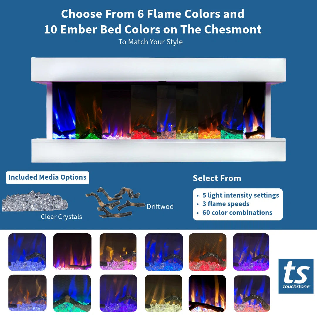 Chesmont 50 Inch 3-Sided Wall Mount Electric Fireplace - Smart