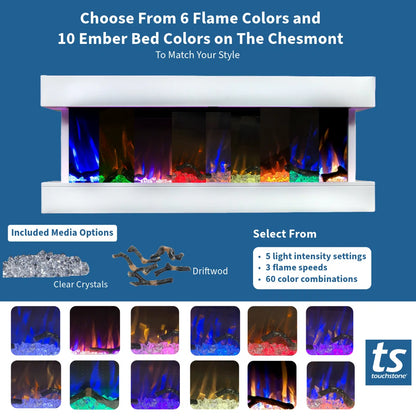 Chesmont 50 Inch 3-Sided Wall Mount Electric Fireplace - Smart