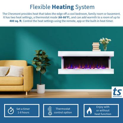 Chesmont 50 Inch 3-Sided Wall Mount Electric Fireplace - Smart