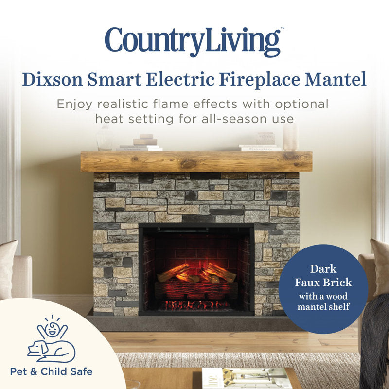 Country Living Dixson Stone 55 Inch Electric Fireplace Brick Mantel