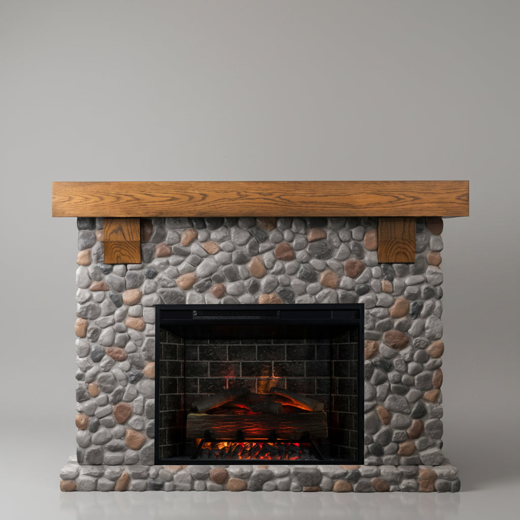 Country Living Glenbrook River Rock 55 Inch Electric Fireplace Mantel - Stone