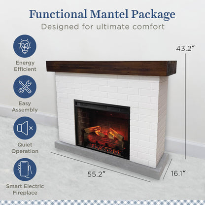 Country Living Jackson 55 Inch Electric Fireplace Mantel - White Brick