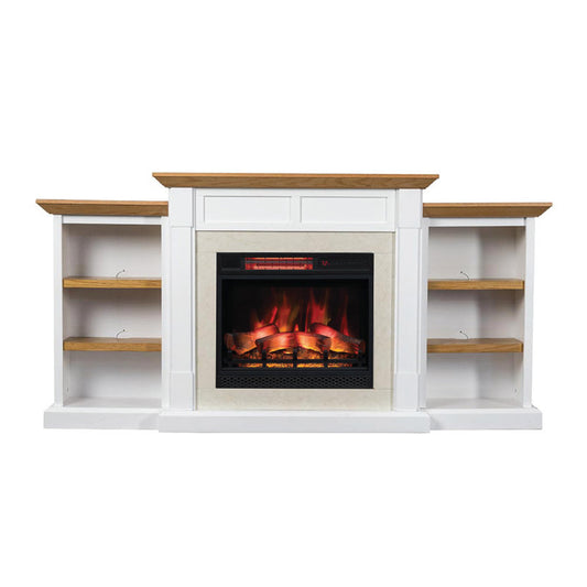 Country Living Belhaven 74 Inch Bookcase - Smart Electric Fireplace Mantel - Heater