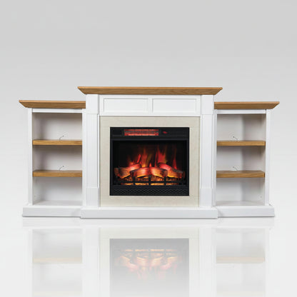 Country Living Belhaven 74 Inch Bookcase - Smart Electric Fireplace Mantel - Heater