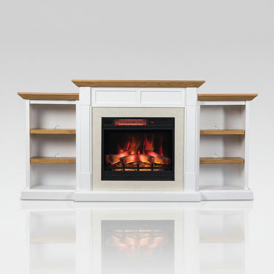 Country Living Belhaven 74 Inch Bookcase - Smart Electric Fireplace Mantel - Heater