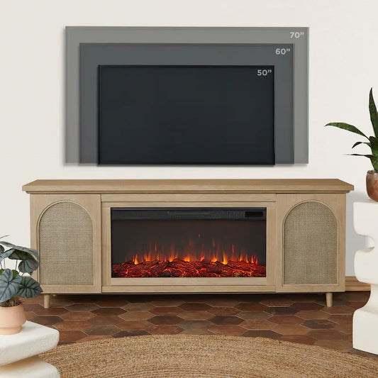 Real Flame 76 Inch Electric Fireplace TV Stand - White Oak - Real Flame