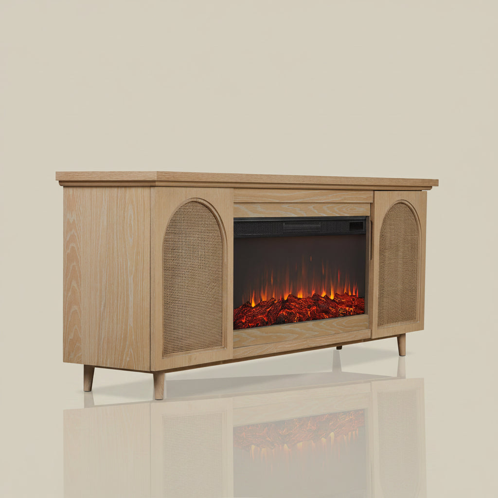 Real Flame Dahlia 76in Electric Fireplace TV Stand White Oak