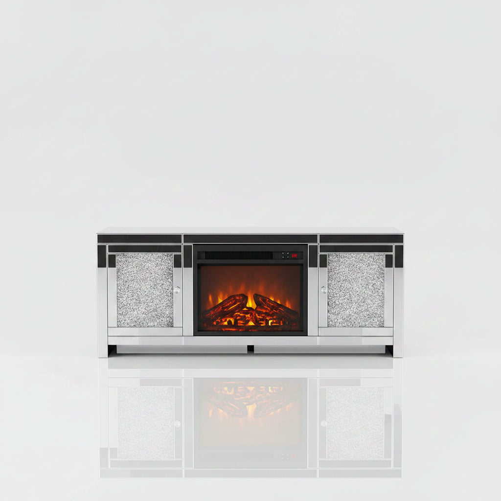 Everly Quinn Diamond Mirrored TV Stand with Electric Fireplace Heater