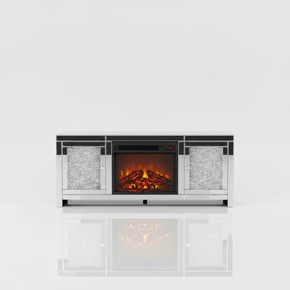 Everly Quinn Diamond Mirrored TV Stand with Electric Fireplace Heater