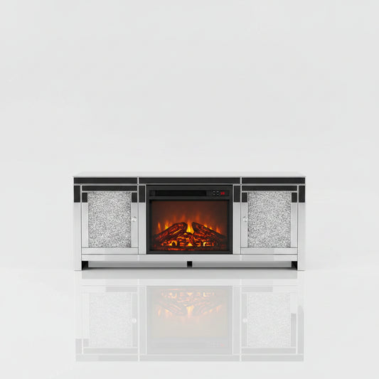 Everly Quinn Diamond Mirrored TV Stand with Electric Fireplace Heater