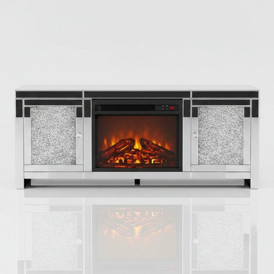 Everly Quinn Diamond Mirrored TV Stand with Electric Fireplace Heater