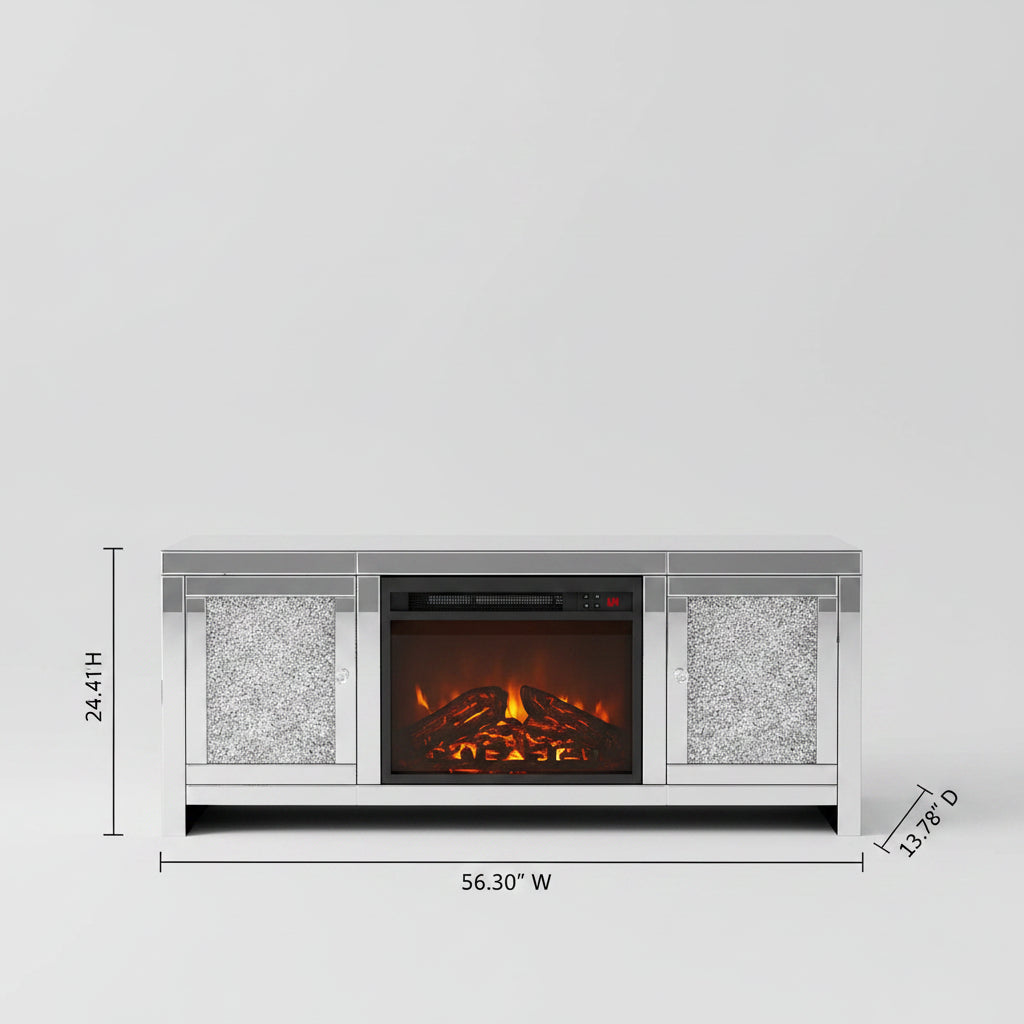 56 Inch Electric Fireplace TV Stand Heater - Everly Quinn Diamond Mirrored