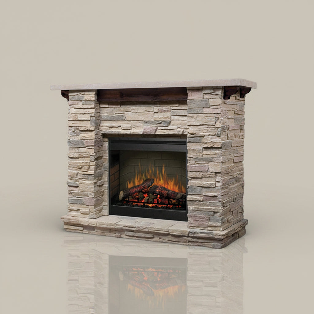 Dimplex Featherston Electric Fireplace Mantel Package Pine Gray Stone