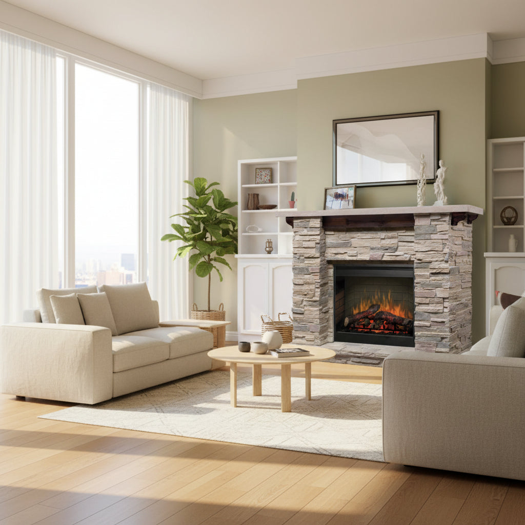 61 Inch Dimplex Featherston Electric Fireplace Mantel - Pine Gray Stone