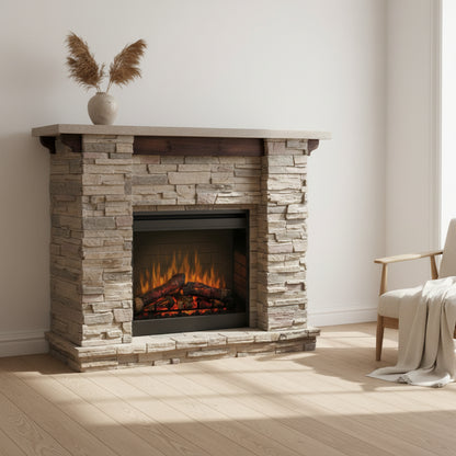 61 Inch Dimplex Featherston Electric Fireplace Mantel - Pine Gray Stone
