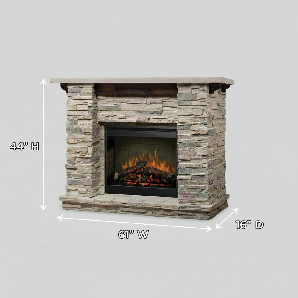 61 Inch Dimplex Featherston Electric Fireplace Mantel - Pine Gray Stone