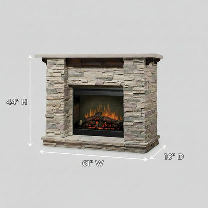 61 Inch Dimplex Featherston Electric Fireplace Mantel - Pine Gray Stone
