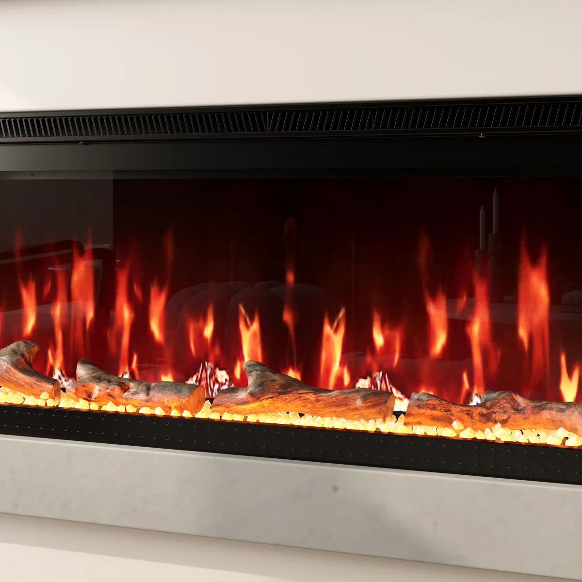 Modern 72-Inch 3-Sided Electric Fireplace Heater -  Clear Tempered Glass