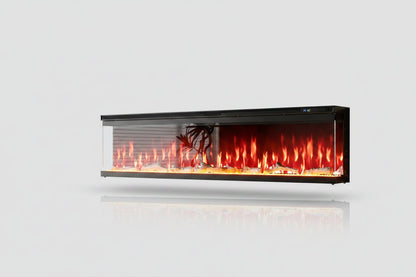 Modern 72-Inch 3-Sided Electric Fireplace Heater -  Clear Tempered Glass
