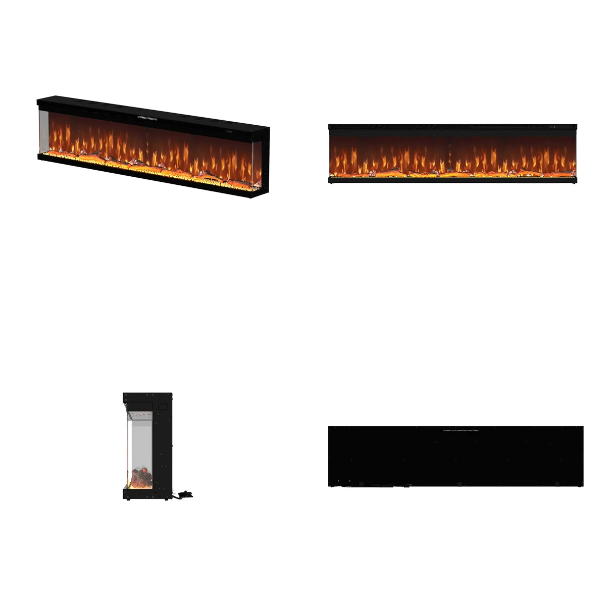 Modern 72-Inch 3-Sided Electric Fireplace Heater -  Clear Tempered Glass