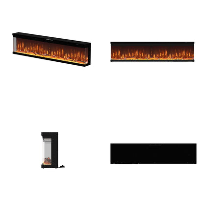 Modern 72-Inch 3-Sided Electric Fireplace Heater -  Clear Tempered Glass