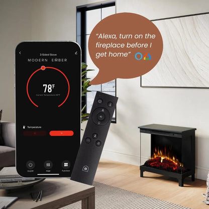 Modern Ember Skyline Smart 3-Sided  Electric Fireplace Stove Space Heater