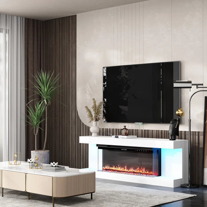 Ivy Modern  66 Inch  Electric Fireplace TV Stand - Media Console - LED Lighting - White