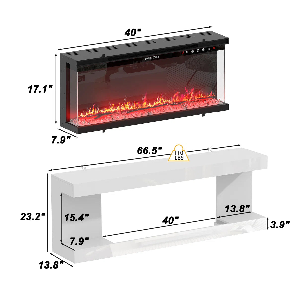Ivy Modern  66 Inch  Electric Fireplace TV Stand - Media Console - LED Lighting - White