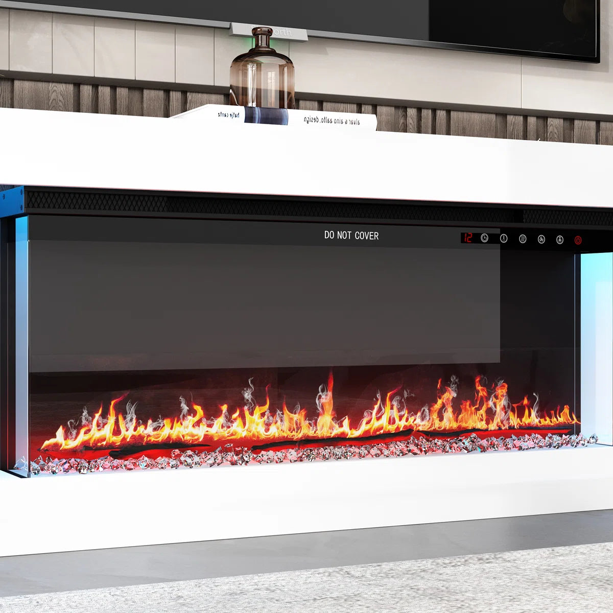 Ivy Modern  66 Inch  Electric Fireplace TV Stand - Media Console - LED Lighting - White