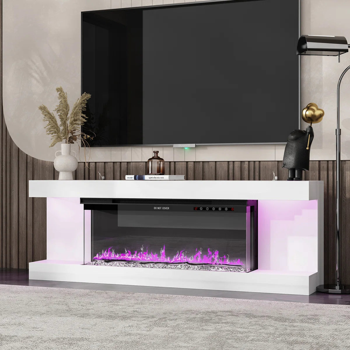 Ivy Modern  66 Inch  Electric Fireplace TV Stand - Media Console - LED Lighting - White