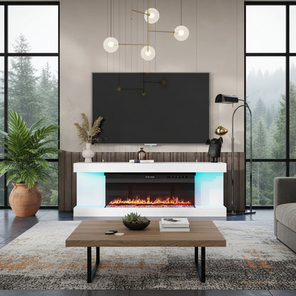 Ivy Modern  66 Inch  Electric Fireplace TV Stand - Media Console - LED Lighting - White
