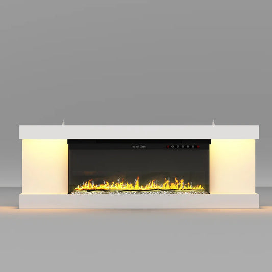 Ivy Modern  66 Inch  Electric Fireplace TV Stand - Media Console - LED Lighting - White