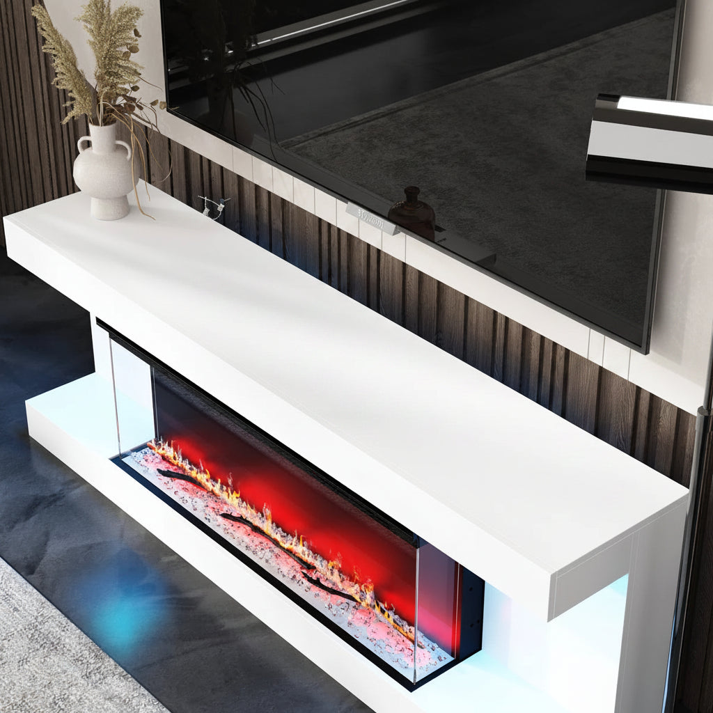 Ivy Modern  66 Inch  Electric Fireplace TV Stand - Media Console - LED Lighting - White