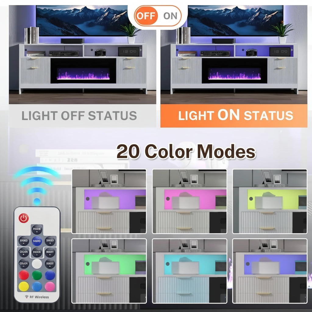 36" Modern Electric Fireplace TV Stand with LED Lights White