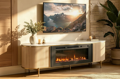 Fluted Fireplace TV Stand 70in Modern Entertainment Center