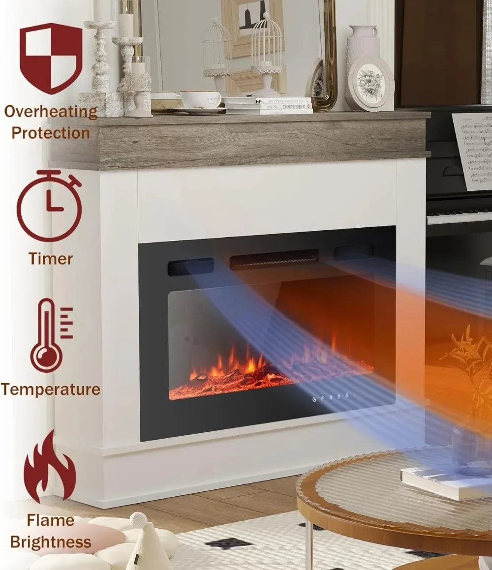 39" Electric Fireplace Mantel Heater 1500W 12 LED Colors