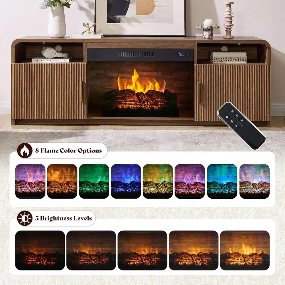 Electric Fireplace TV Stand with Storage Cabinet 70-Inch Brown