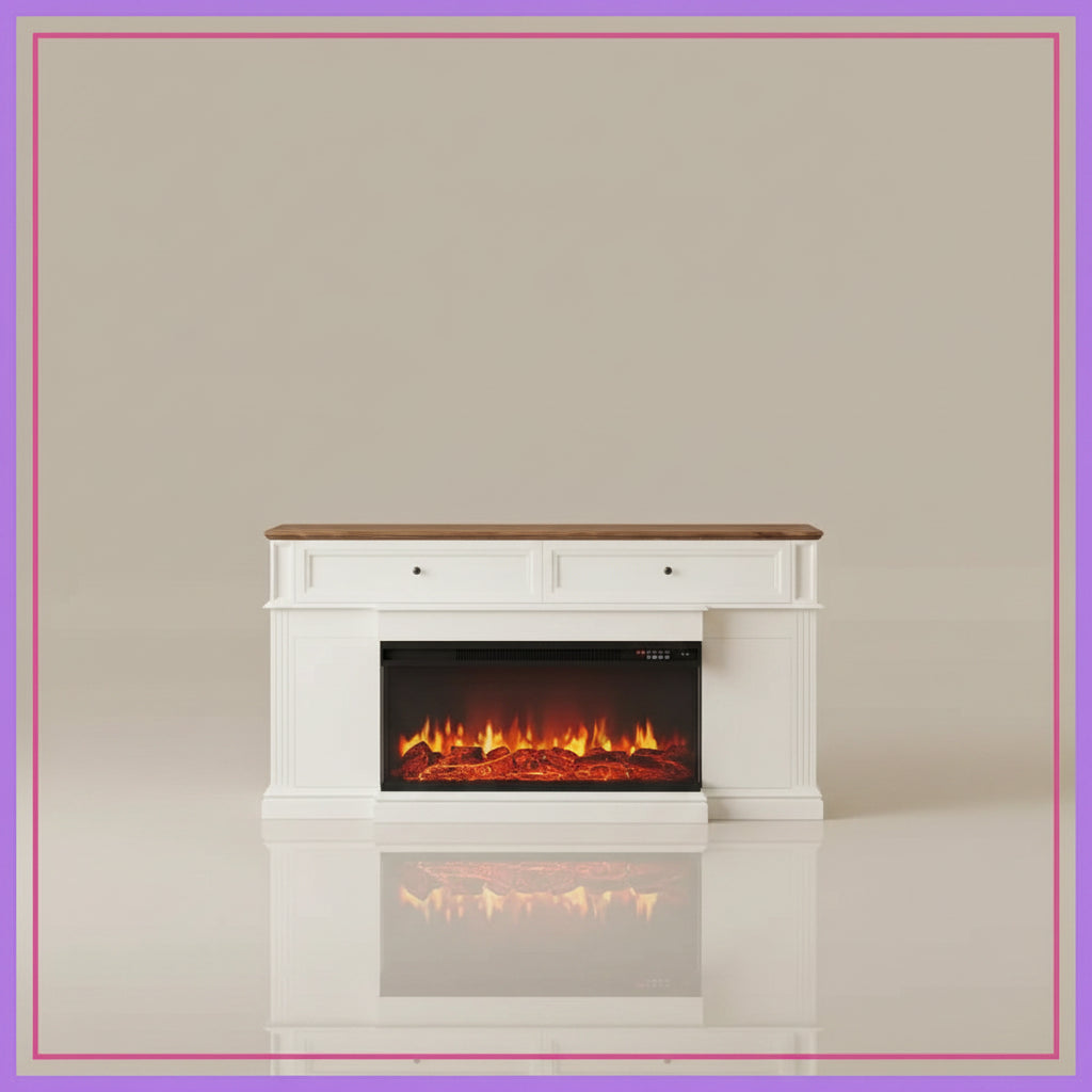 63-inch Antique White Fireplace TV Stand Modern Media Console