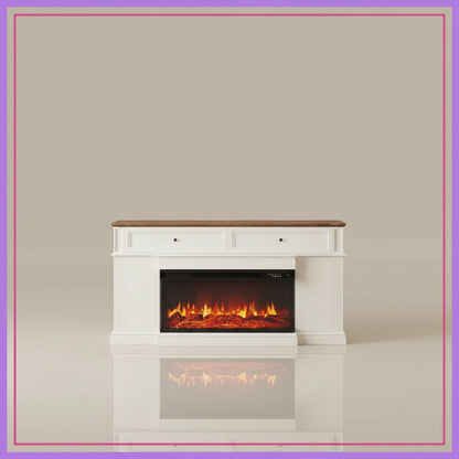 63-inch Antique White Fireplace TV Stand Modern Media Console