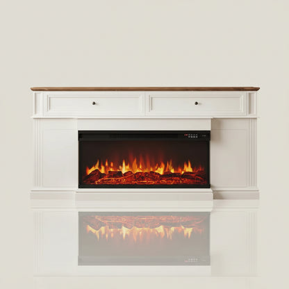 63in Electric Fireplace TV Stand Media Console Antique White