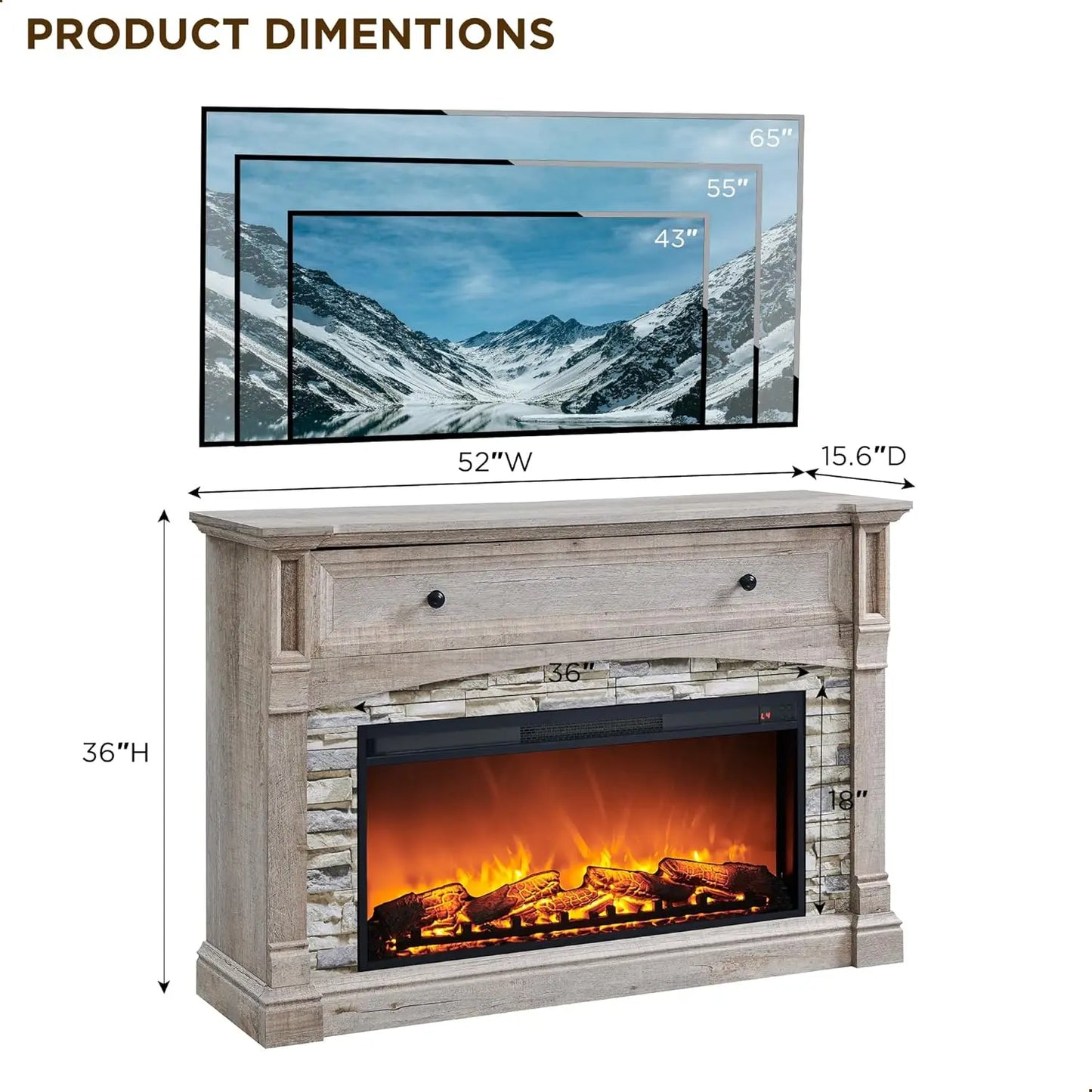 52in Farmhouse Electric Fireplace TV Stand with Mantel
