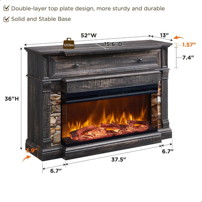 Electric Fireplace TV Stand 52-Inch 3-Sided Glass Dark Rustic Oak
