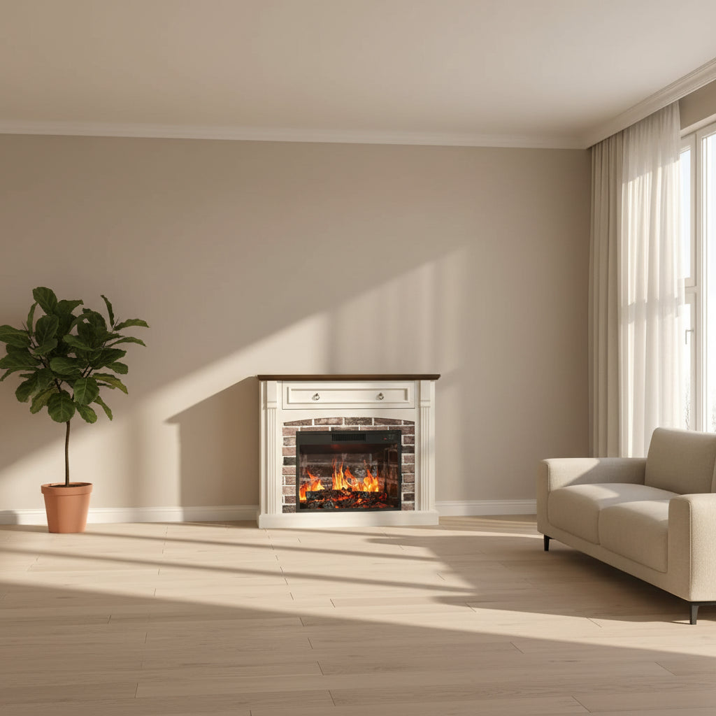 Electric Fireplace TV Stand with Mantel and Stacked Stone Surround