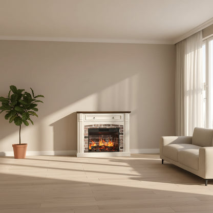 Electric Fireplace TV Stand with Mantel and Stacked Stone Surround