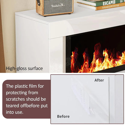 Modern Electric Fireplace TV Stand 63in 12-Color Flame White