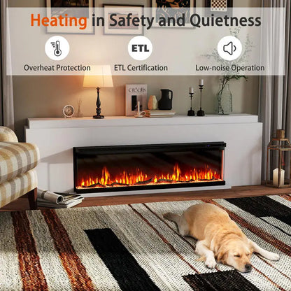 3-Sided Electric Fireplace Insert with Remote Control 60 Inch
