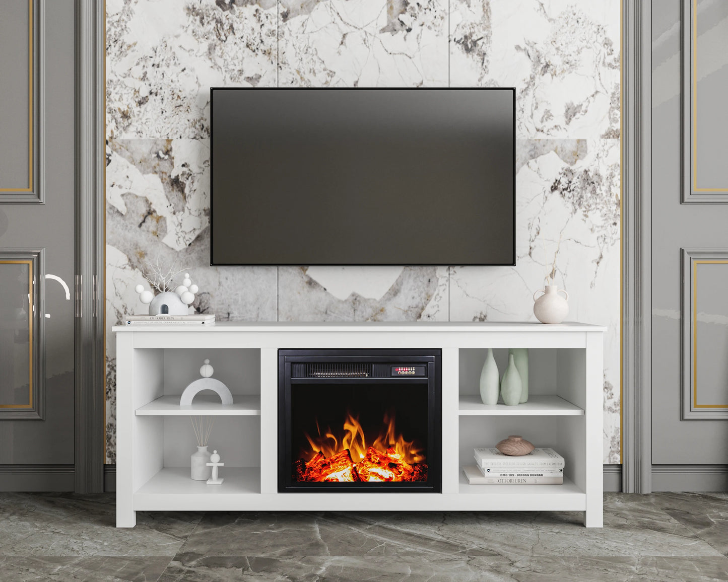Floating Electric Fireplace TV Stand 72-inch Modern High Gloss Wall Mounted