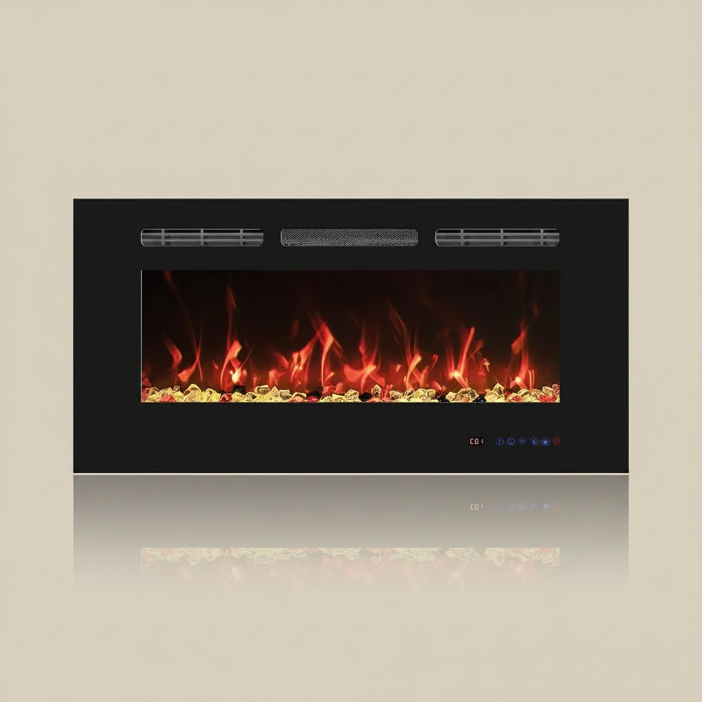 36 Inch Electric Fireplace Insert Wall Mounted Recessed Heater Remote Control