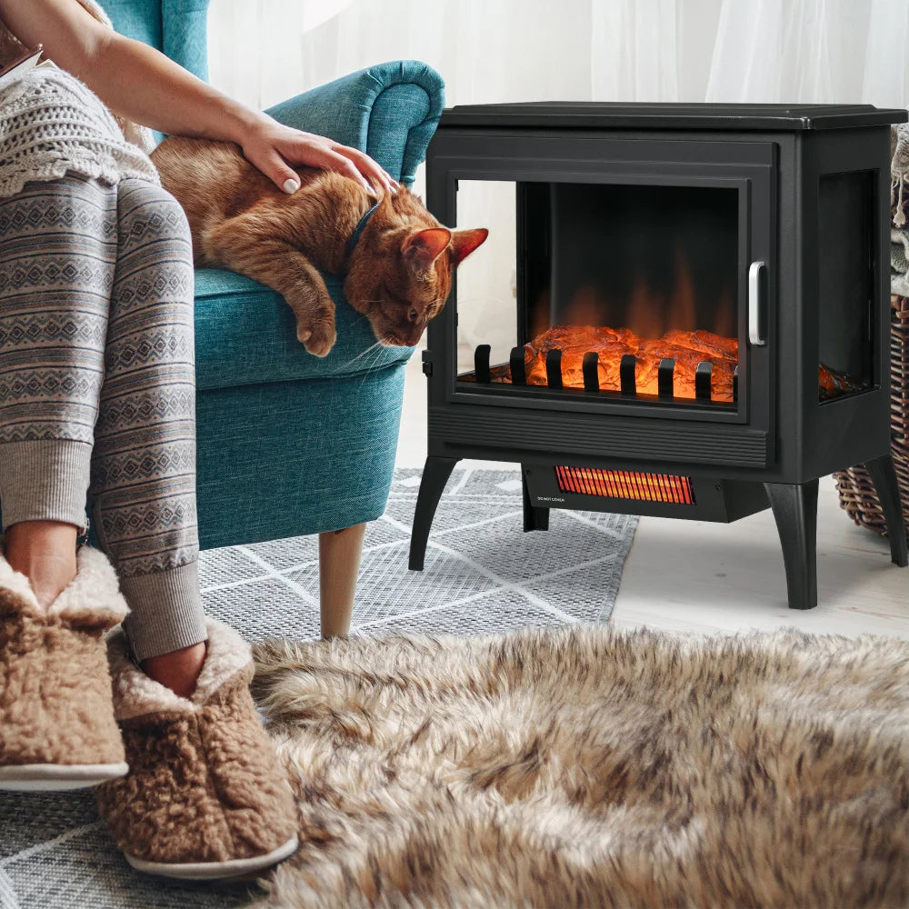 24-inch Freestanding Electric Fireplace Stove Infrared Heater Black