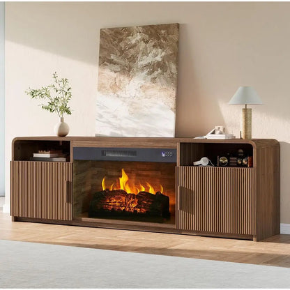 Electric Fireplace TV Stand with Storage Cabinet 70-Inch Brown